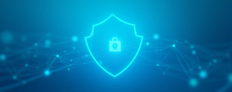 Abstract depiction of data protection and privacy with digital shields and secure connections